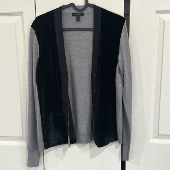 J Crew Merino Wool Blend Velvet Panel Button Down Sweater - Picture 5 of 6